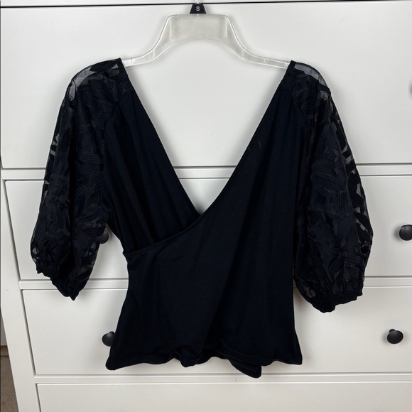 Anne Fontaine V Neck Black Pima Cotton Blend Lace Puff Sleeve Blouse - 44/US12 - Picture 11 of 11